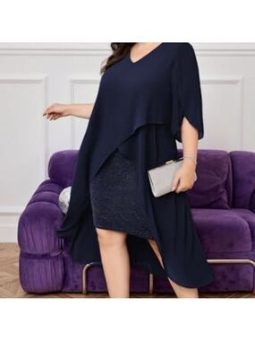 *Hanna Nikole* Womens Plus Size Chiffon Cocktail Dress Ruffle 3/4 Sleeve